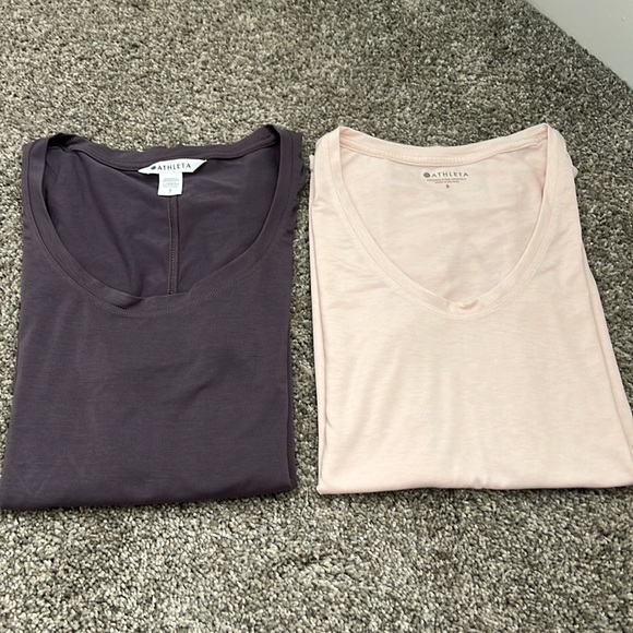 2 Athleta Scoop Neck Tees 1 Gray Purple 1 off white pink - Picture 1 of 6